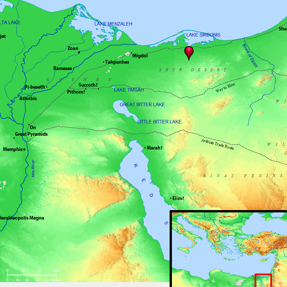 Traditional location for the Wilderness of Shur.